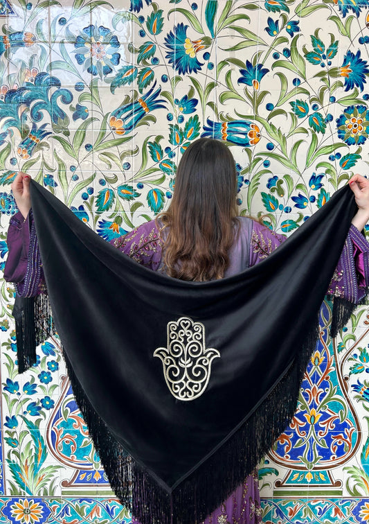 Chale brodé khamsa Noir